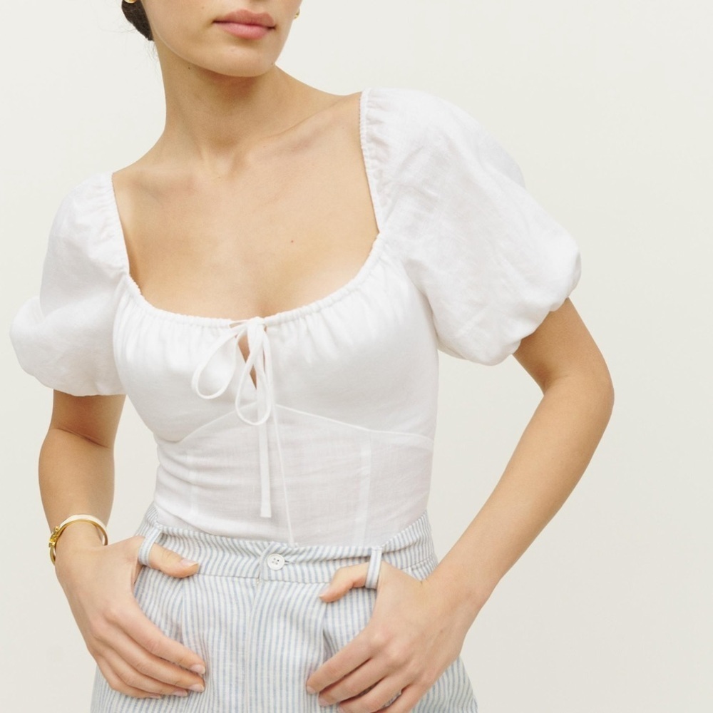 Reformation‎ Top Rory Linen Shirt Blouse Sz 6 Bohemian - Picture 2 of 12